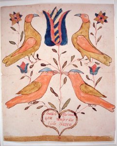 Vier Vögel, Tulpe und Herz von School American