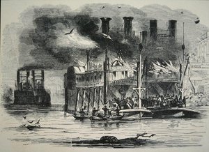 Mississippi-Dampfschiffe brennen in St. Louis