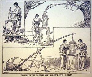 Primitive Methode des Kornmahlens