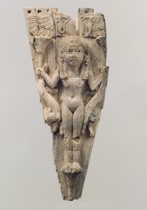Pferdestirnriemen mit einer weiblichen Figur flankiert von Löwen von School Assyrian