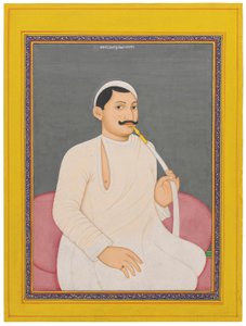 Ein sitzendes Porträt von Ram Chandra Lahiri, Dewan von Cooch Bewar (1829 - 1842), ca. 1840 von School Bengali