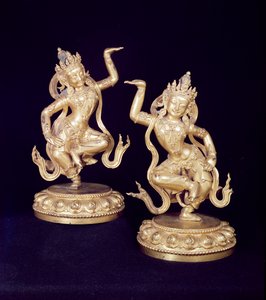 Bodhisattva, Paar Husante Figuren von School Chinese