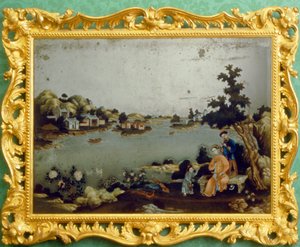 Chinesisches Spiegelgemälde von Landschaft, Musik und Versen von School Chinese