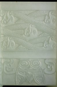 Detail eines archaischen Gefäßes und Deckels, Tulu, Qianlong-Periode (1736-95) (blassgrüner Jade)