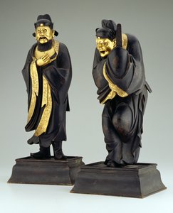 Paar taoistischer Beamter, Yuan- oder frühe Ming-Dynastie (teilvergoldete Bronze) von School Chinese