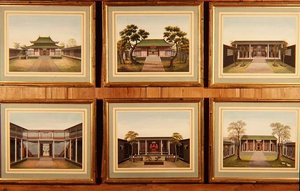 Satz von sechs chinesischen Pavillons und Hofszenen, ca. 1780 von School Chinese