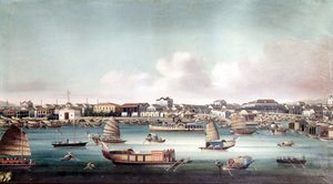 Der Hafen von Kanton (China) um die Mitte des 19. Jahrhunderts. Anonymes chinesisches Gemälde