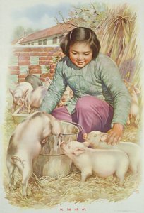 Schweinezüchterin, Propagandaposter aus der chinesischen Kulturrevolution