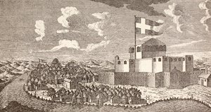Dänische Kolonialfestung Fredensborg, Ningo, Ghana wie sie 1760 war, aus 