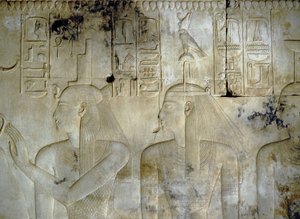 ABYDOS: Tempel von Seti I, die Göttinnen begleiten den Pharao von School Egyptian