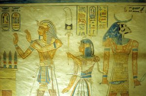 Altes Ägypten, Malerei/Gravur, Amon hir Khopshef Grab, Ramses III. mit seinem Sohn Amon-Hir, der ein Banner trägt
