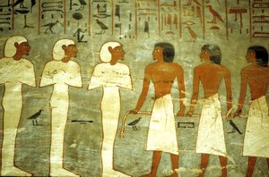Altes Ägypten, Malerei, Grab von Ramses I, Drei mumienförmige Götter, drei Götter ziehen die Sonnenbarke