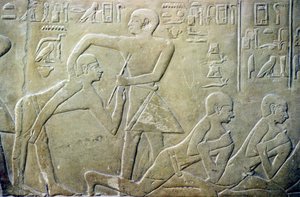 Altes Ägypten, Relief, Dorfbewohner müssen ihre fehlerhaften Steuererklärungen den Beamten eingestehen, Grab von Mereruka, 6. Dynastie