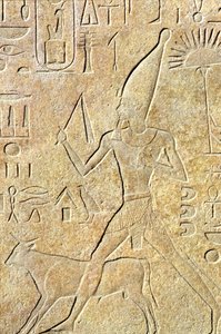 Altes Ägypten, Wandrelief, Karnak/Luxor, Hatschepsut läuft den Stier, Heb-sed-Fest