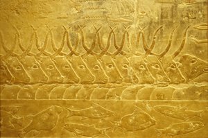 Altes Ägypten, Wandrelief, Mastaba/Grab von Idout, Saqqara, 2323-2150 v. Chr., Vieh durchquert einen Fluss