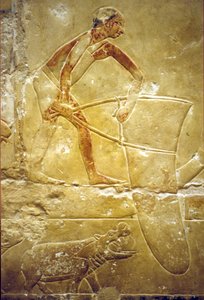 Altes Ägypten, Wandrelief/Malerei, Mastaba/Grab von Idout, Saqqara, 6. Dynastie, Fischen mit einem Fangnetz, Nilpferd von School Egyptian