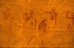 Altes Ägypten, Wandmalerei/Schnitzerei, Mastaba/Grab von Ti, Saqqara, 5. Dynastie, Schiffbau von School Egyptian