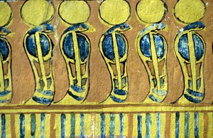 Altes Ägypten, Wandmalerei, Uraeus-Schlangen bewachen das Heiligtum des Osiris, Grab von Sennedjem, Theben, Deir el Medna von School Egyptian