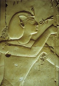 Altes Ägypten, Wandmalerei/-schnitzerei, Seti I empfängt Leben, symbolisiert durch das Ankh, Tempel von Seti I, Abydos