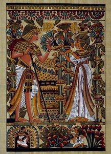 Ägyptische Antiquitäten: Opfergabe an den Pharao. Papyrus, Neues Reich von School Egyptian