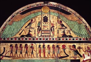 Grabstele des großen Priesters von Amon Ousirour. (Malerei auf Holz, 3. Jahrhundert v. Chr.) von School Egyptian