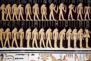 Luxor, Theben: Tal der Könige, Zeichnung von Gott und Göttin an der Innenwand eines Tempels von School Egyptian