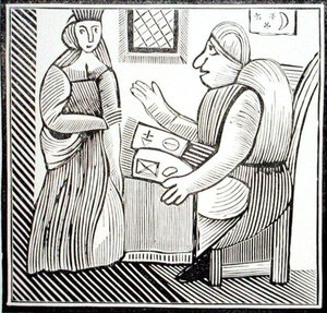 Eine Frau sucht Rat bei der Wahrsagerin, Kopie einer Illustration aus 