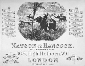 Werbung für Watson & Hancock Waffenschmiede, um 1900 von School English
