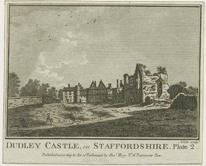 Dudley Castle - Der Bergfried: Kupferstich von School English