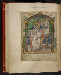 Evangelistenporträt des Heiligen Matthäus aus den Æthelstan-Evangelien (auch bekannt als die Krönungsevangelien)