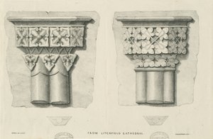 Innenraum der Kathedrale von Lichfield - Geschnitztes Laubwerk: Lithographie, undatiert [?19. Jh.] (Druck) von School English