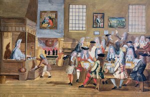 Innenansicht eines Londoner Kaffeehauses, ca. 1650-1750
