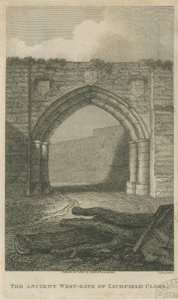 Lichfield - Altes Westtor des Close: Gravur von School English