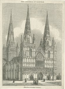 Lichfield Cathedral - Westfassade: Holzschnitt, undatiert [?19. Jahrhundert] von School English