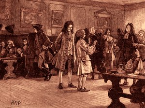 Londoner Kaffeehaus zur Zeit von Königin Anne von School English
