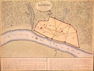 Karte von London in sächsischer Zeit, ca. 900-950 n. Chr. (Gravur)