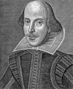 Porträt von William Shakespeare, graviert von Martin Droeshout (ca. 1560-ca. 1642) von School English
