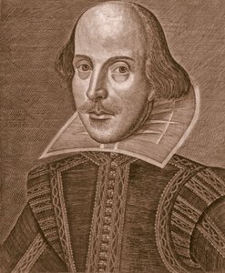 Porträt von William Shakespeare, graviert von Martin Droeshout von School English
