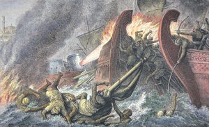 Schiffe, die durch griechisches Feuer zerstört wurden