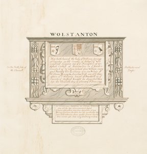 Wolstanton-Kirche - Wanddenkmal für William Yonge von Caynton: Feder- und Waschzeichnung, undatiert [?19. Jahrhundert] von School English