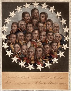 Ein Held durch den Sieg - Die Tage der Ehrlichkeit im Rat, im Kampf - sind das wahre Erbe und Gut des Staates. (Gressets) - 1. Marengo. Dessaix. 2. Montebello. Lannes. 3. Austerlitz. Rapp. 4. Eckmühl. Davoust. 5. Florus. Jourdan. 6. Wagram. Berthier von School French