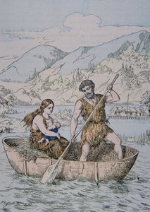 Alte Gallier in einem Korakelboot