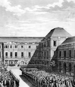 Fest gegeben von Napoleon I. Bonaparte (1769-1821) im Palais national du Directoire (Palais du Luxembourg) in Paris nach dem Vertrag von Campo Formio am 20. Frimaire Jahr VI (10. Dezember 1797). Paris, Bibliothek des Instituts für Revolutionsgeschichte
