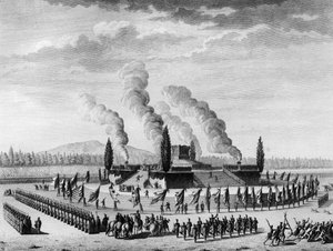 Begräbnisfeier zu Ehren der Bürger, die im September 1790 in Nancy starben. Paris, Bibliothek des Instituts für Revolutionsgeschichte von School French