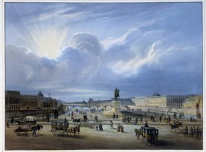 Gesamtansicht des Louvre mit der Statue von Heinrich IV.