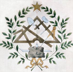 Darstellung der verschiedenen Freimaurer-Embleme von School French