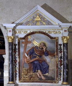 Der Evangelist Markus und sein Symbol: der Löwe. Altarbild der Kirche von Pear on Life, Vendée von School French