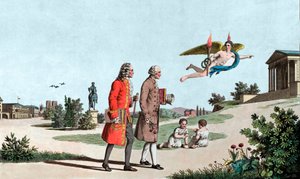Der Geist von Voltaire und Jean Jacques Rousseau führt sie zum Tempel der Unsterblichkeit von School French