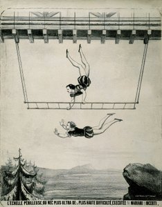 Trapezkünstler auf der gefährlichen Leiter