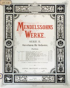 Titelblatt der Partitur "Ouverture Op. 10 für Orchester" von Felix Mendelssohn (Farblithografie)